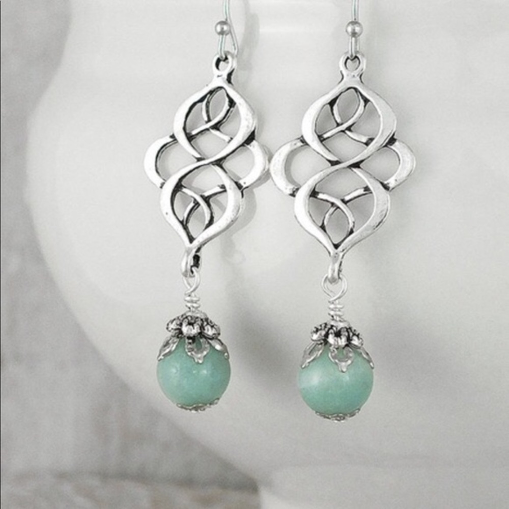 🚫 Silver & Amazonite Earrings 🚫